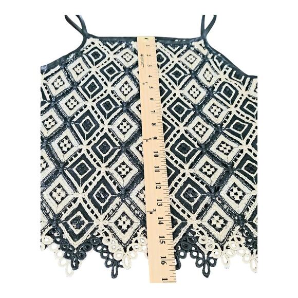 Sam Women's Small Black‎ Gold Lace Spaghetti Strap Top Square Neck Sleeveless - Picture 6 of 6